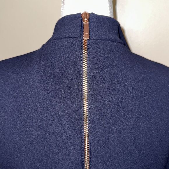 Ted Baker 14 (5) Navy Geodese V Neck Front Slit Back Zip Sleeveless Shift Dress - Picture 8 of 16